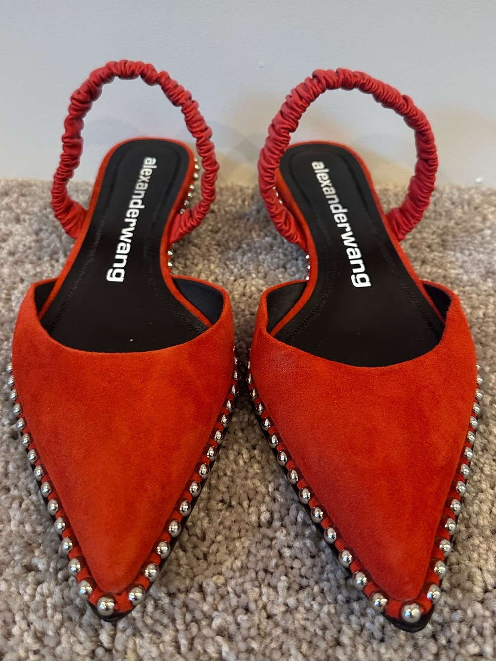 Alexander Wang Red Pointed Studded Slingback Mules